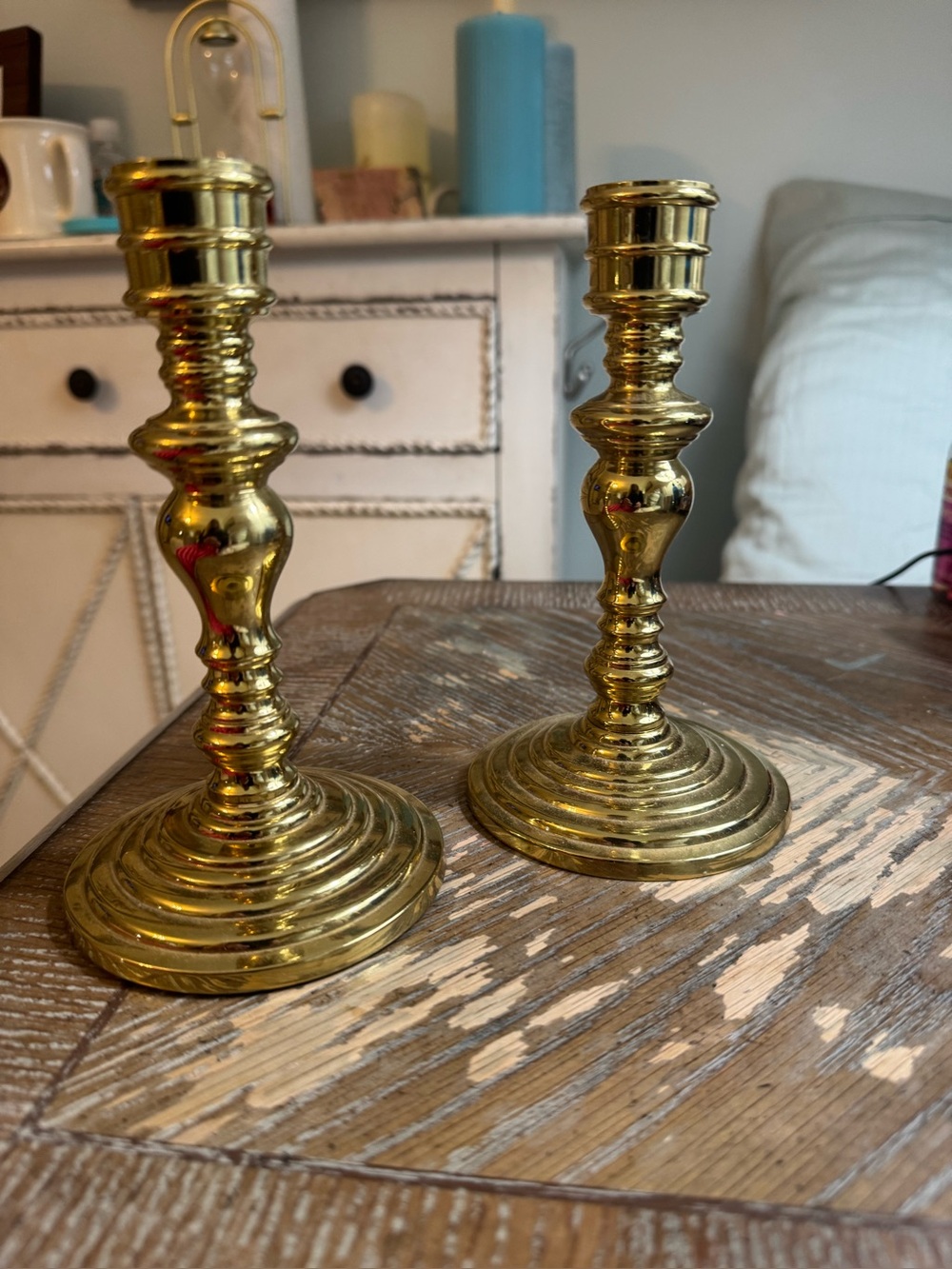 Virginia Metalcrafters Brass Candlesticks Pair 7” Williamsburg Colonial
